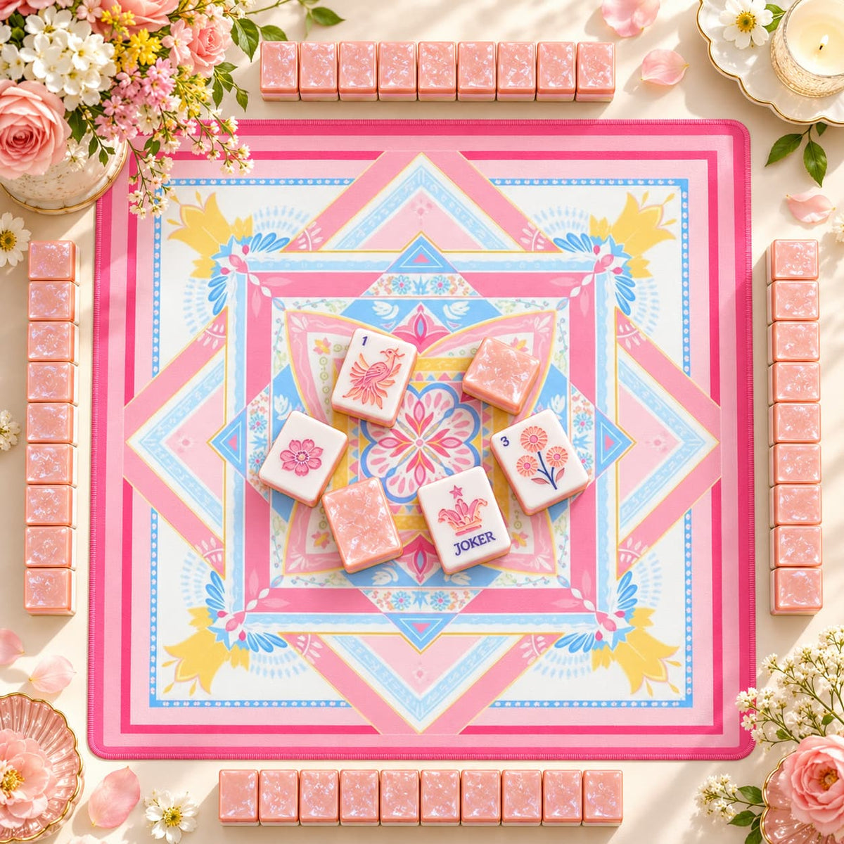 Mahjong Set, Pink Mother-of-Pearl American Tile Set for Game Night, Birthday Gift for Women, Christmas Party Game, Mahjong Gift For Wife
