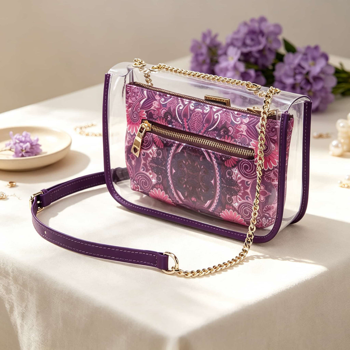 Mahjong Bag, Transparent Jelly Bag, Mahjong Storage Bag, Purple Transparent Jelly Handbag for Women, Game Night Birthday or Christmas Gift