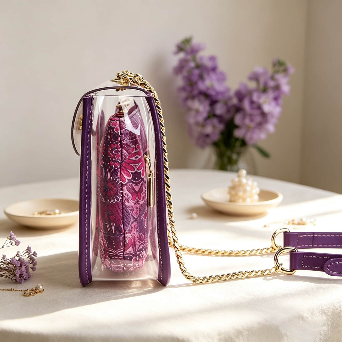 Mahjong Bag, Transparent Jelly Bag, Mahjong Storage Bag, Purple Transparent Jelly Handbag for Women, Game Night Birthday or Christmas Gift