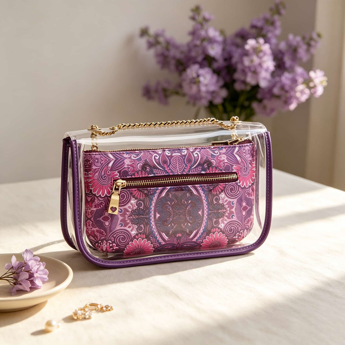 Mahjong Bag, Transparent Jelly Bag, Mahjong Storage Bag, Purple Transparent Jelly Handbag for Women, Game Night Birthday or Christmas Gift