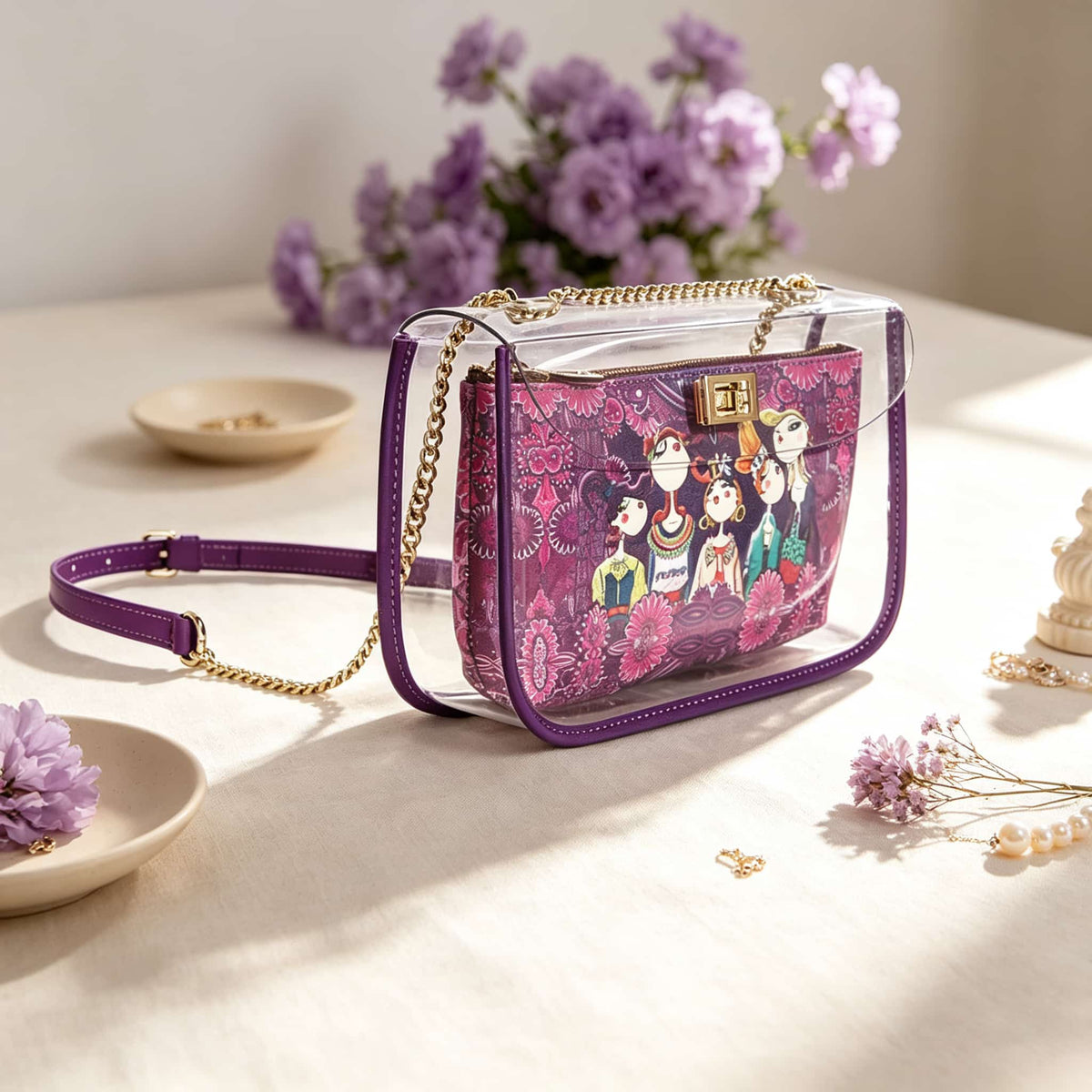 Mahjong Bag, Transparent Jelly Bag, Mahjong Storage Bag, Purple Transparent Jelly Handbag for Women, Game Night Birthday or Christmas Gift