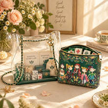 Mahjong Storage Bag Two-Piece Set, Clear Green Jelly Style Organizer for Game Night, Birthday and Christmas Gift