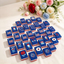 Mahjong Set, Mini Acrylic Set, American style, Red and Blue Acrylic Mahjong Tiles with Flag and Star Designs, Birthday or Christmas Gift for