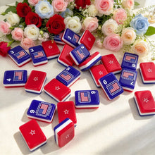 Mahjong Set, Mini Acrylic Set, American style, Red and Blue Acrylic Mahjong Tiles with Flag and Star Designs, Birthday or Christmas Gift for