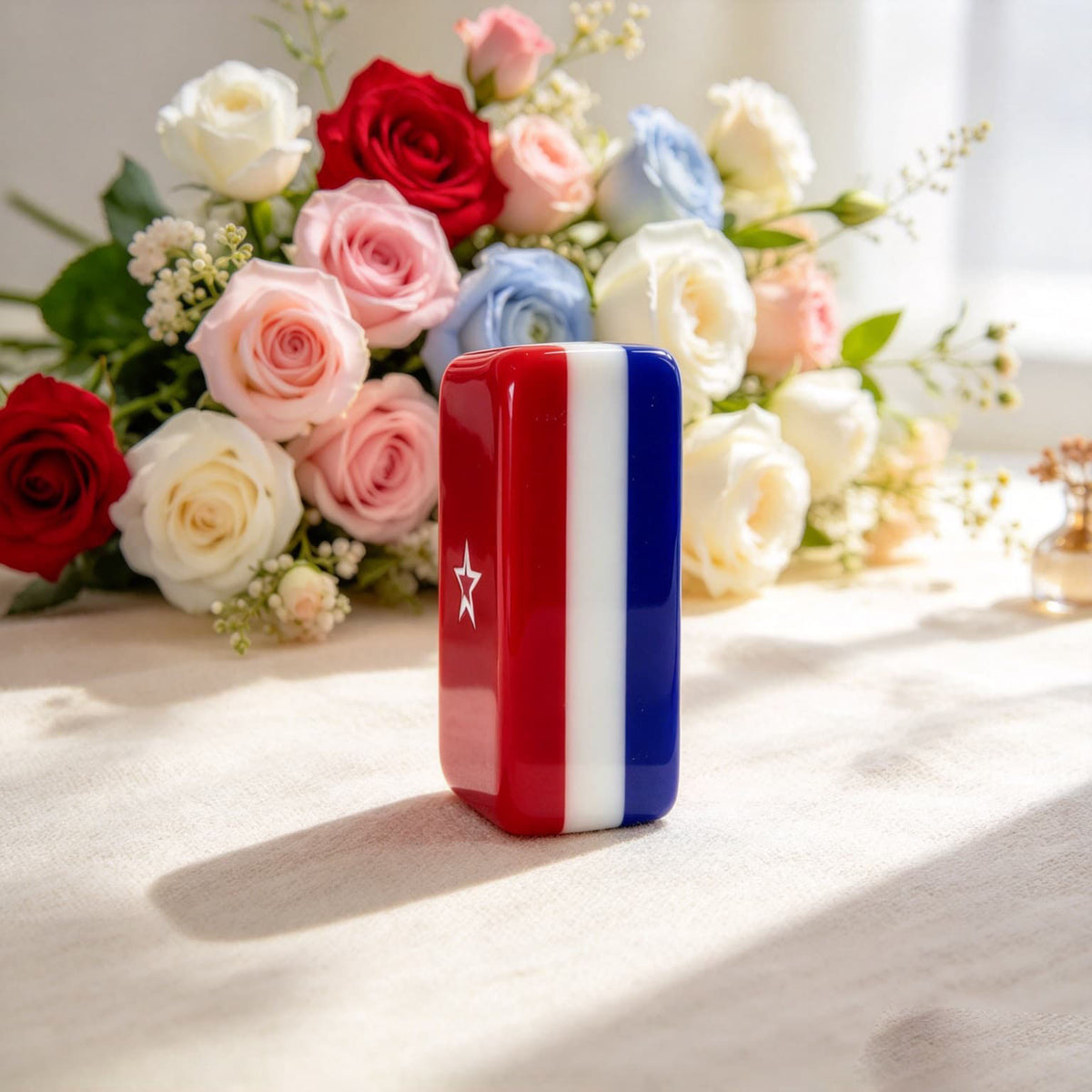 Mahjong Set, Mini Acrylic Set, American style, Red and Blue Acrylic Mahjong Tiles with Flag and Star Designs, Birthday or Christmas Gift for