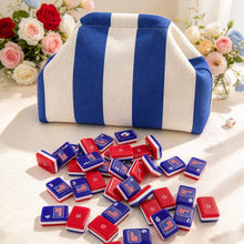 Mahjong Set, Mini Acrylic Set, American style, Red and Blue Acrylic Mahjong Tiles with Flag and Star Designs, Birthday or Christmas Gift for