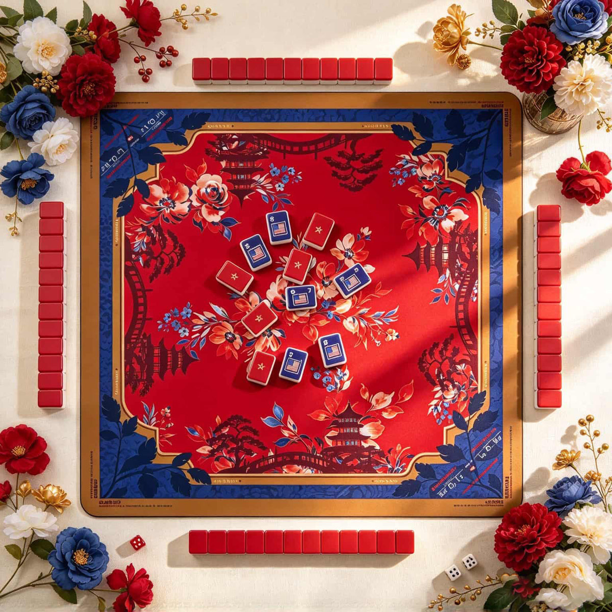 Mahjong Set, Mini Acrylic Set, American style, Red and Blue Acrylic Mahjong Tiles with Flag and Star Designs, Birthday or Christmas Gift for