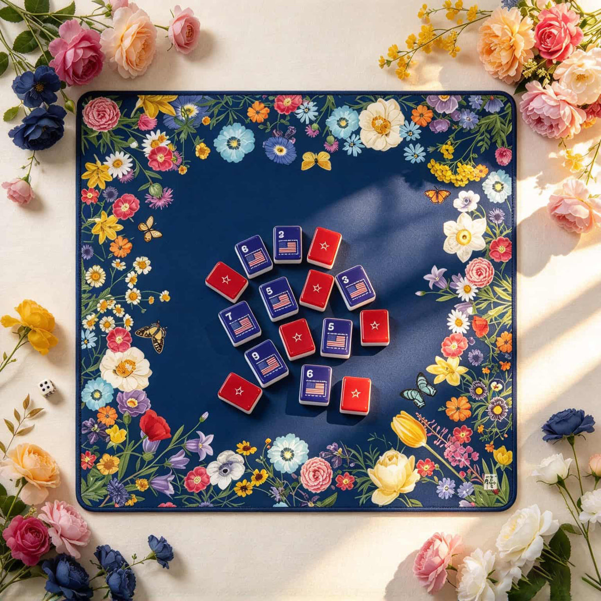 Mahjong Set, Mini Acrylic Set, American style, Red and Blue Acrylic Mahjong Tiles with Flag and Star Designs, Birthday or Christmas Gift for
