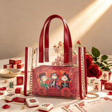 Storage Bag, Mahjong Bag, Mahjong Set, Red Transparent PVC Jelly Handbag for Game Night, Birthday or Christmas Gift for Mahjong Player
