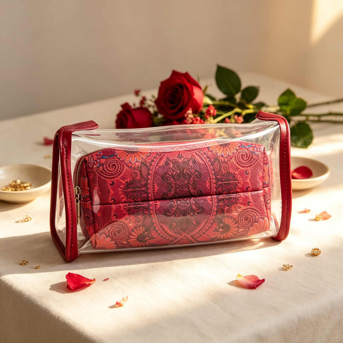 Storage Bag, Mahjong Bag, Mahjong Set, Red Transparent PVC Jelly Handbag for Game Night, Birthday or Christmas Gift for Mahjong Player