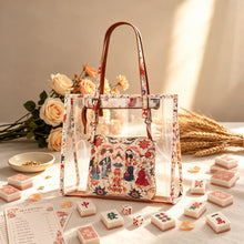 Storage Bag, Mahjong Bag, Mahjong Set, Clear Orange Floral Jelly Style Tote for Game Night, Birthday or Christmas Gift
