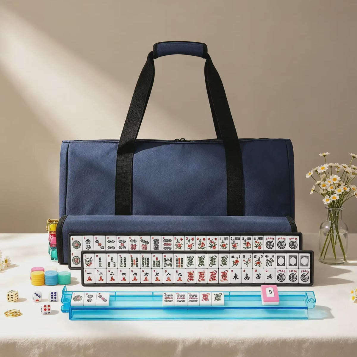 Gift For Mahjong Lover Mahjong Bag & Tile Pouch, Rack Sleeve, Solid Color Mahjong Storage Bag Set, Canvas Tile Pouch and Rack Sleeve, Multiple colors available