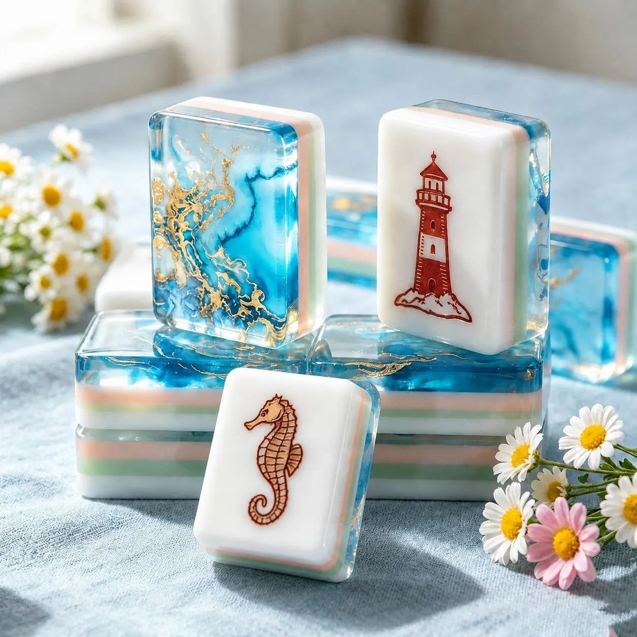 Blue Layered Acrylic and Resin Ocean Tiles