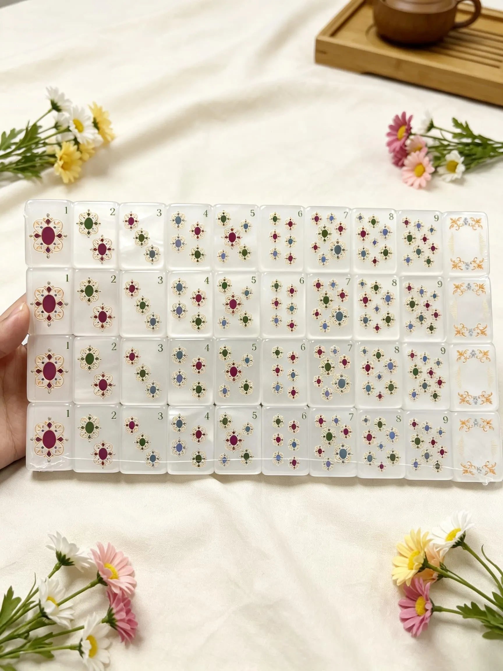 Baroque Pearl Acrylic Travel Tile Game with White Base