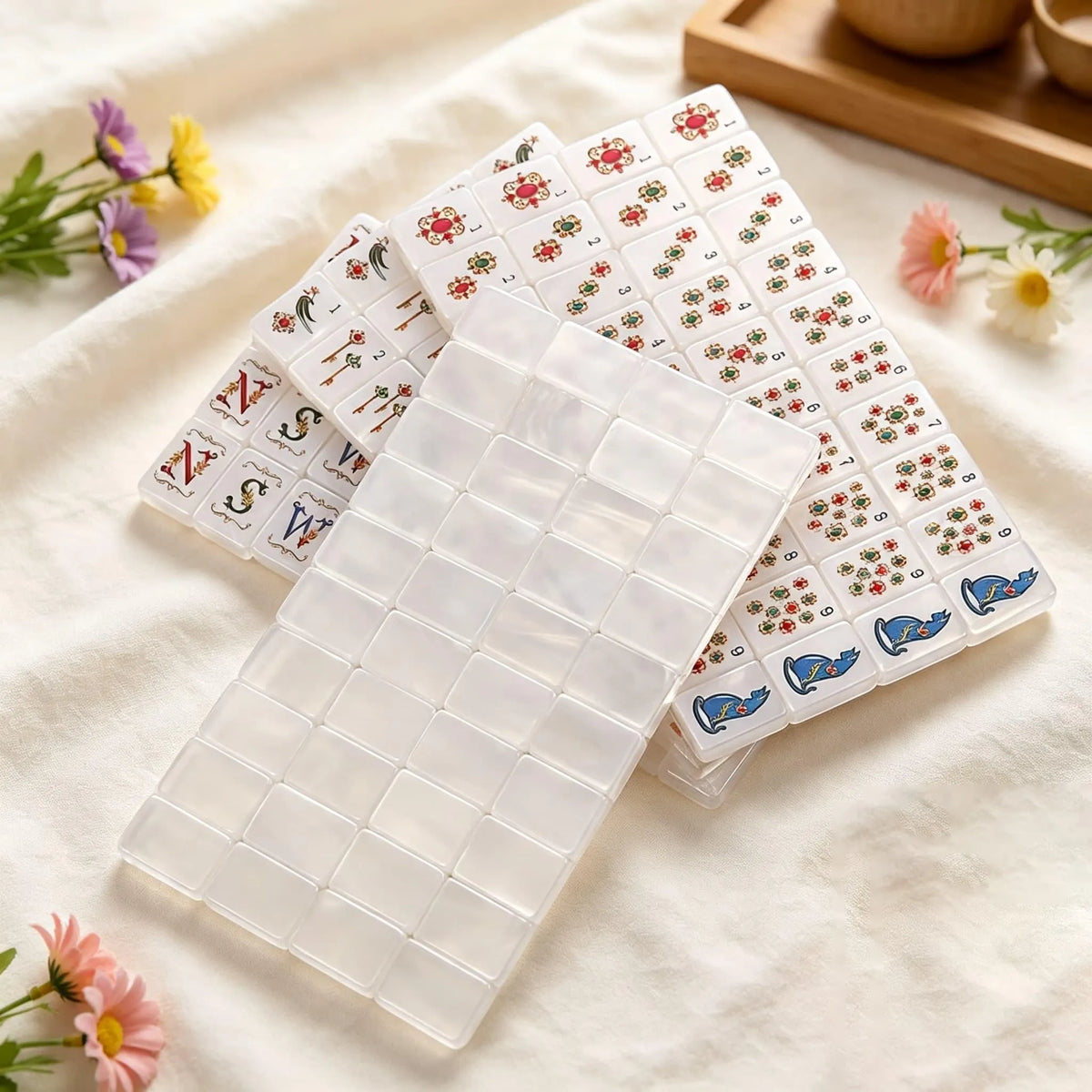 Pearlescent American Mahjong Set, Baroque Jewel White Decorative Mahjong Tiles, Gift for Mom, Home Game Night, Birthday or Christmas Gift