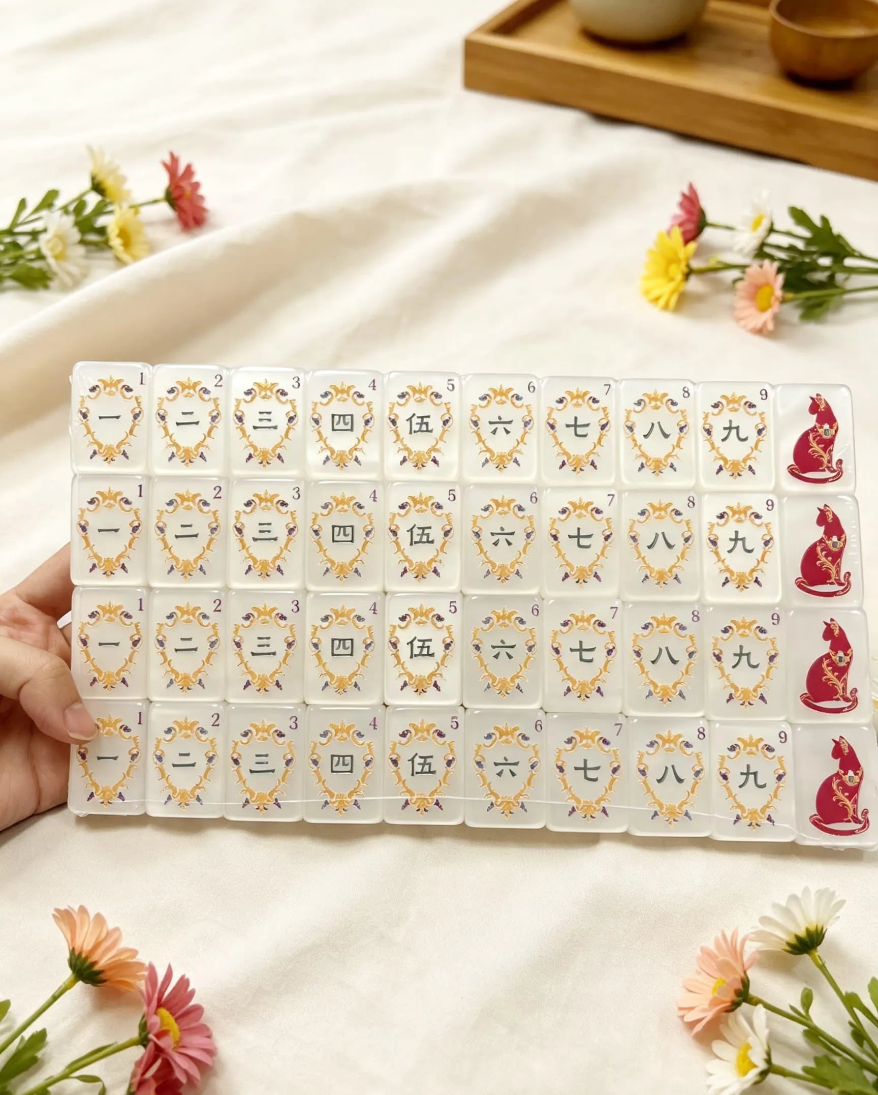Baroque Pearl Acrylic Travel Tile Game with White Base