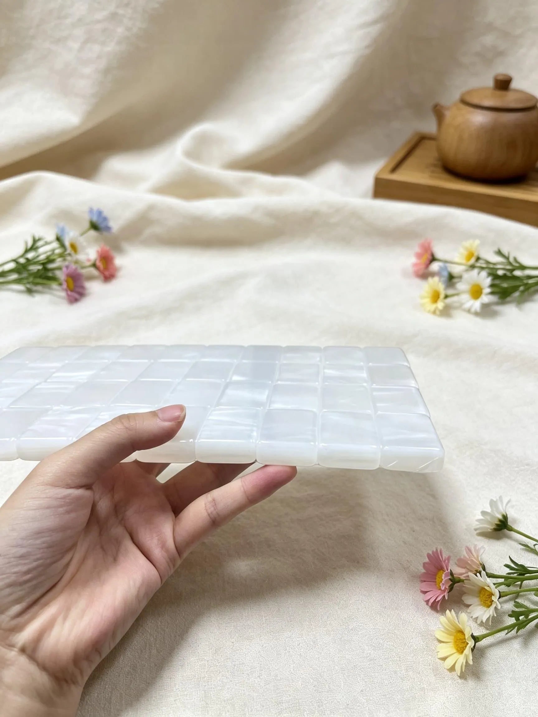 Baroque Pearl Acrylic Travel Tile Game with White Base