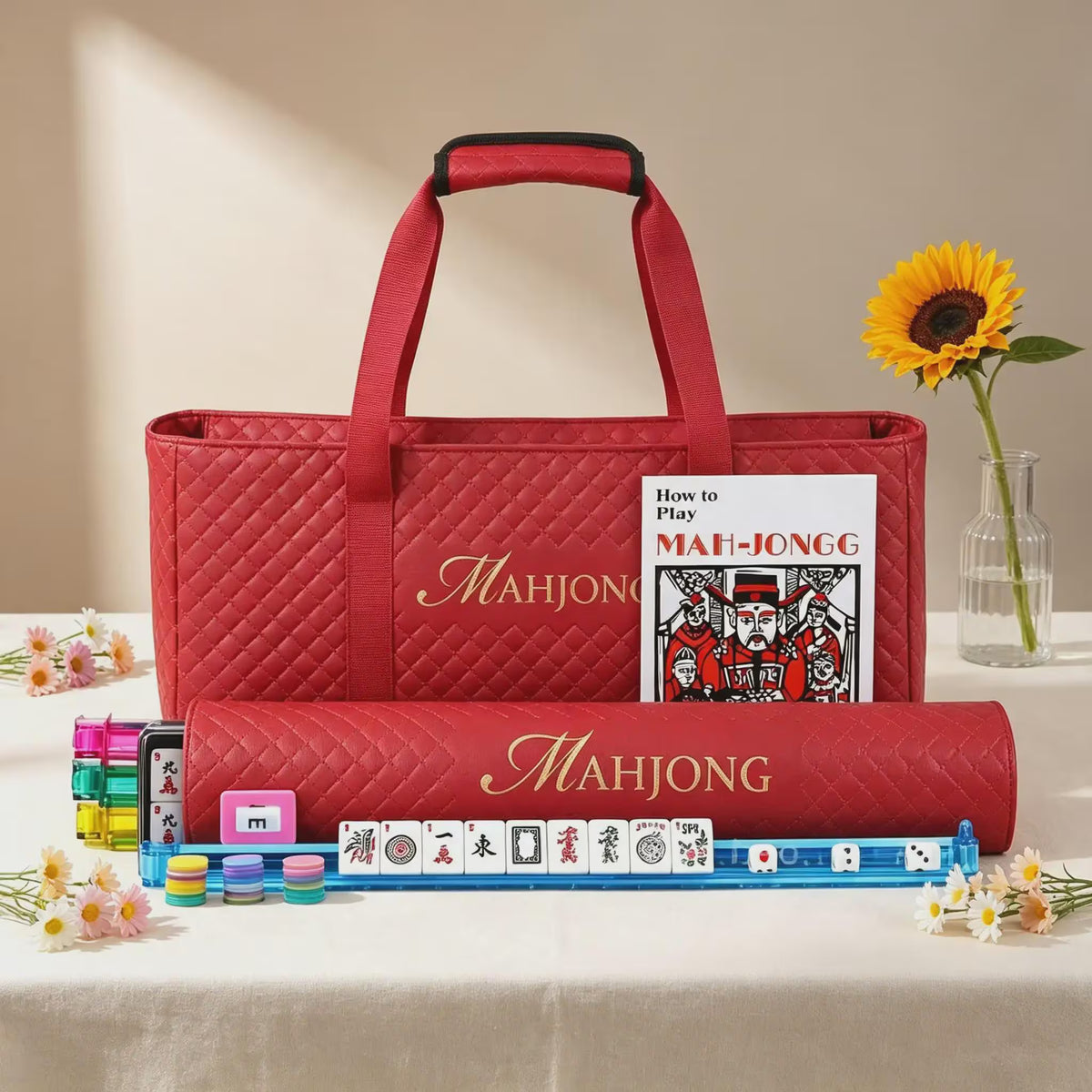 Gift For Mahjong Lover Mahjong Bag & Tile Pouch, Rack Sleeve, Solid Color Mahjong Storage Bag Set, Canvas Tile Pouch and Rack Sleeve, Multiple colors available