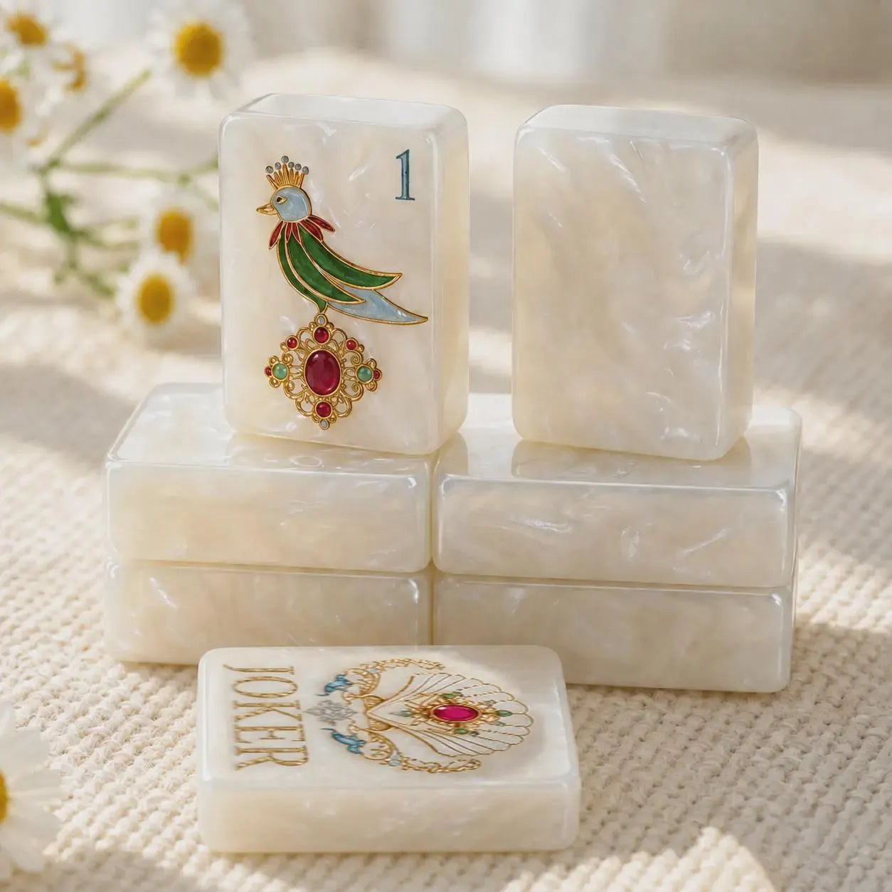 Baroque Pearl Acrylic Travel Tile Game with White Base