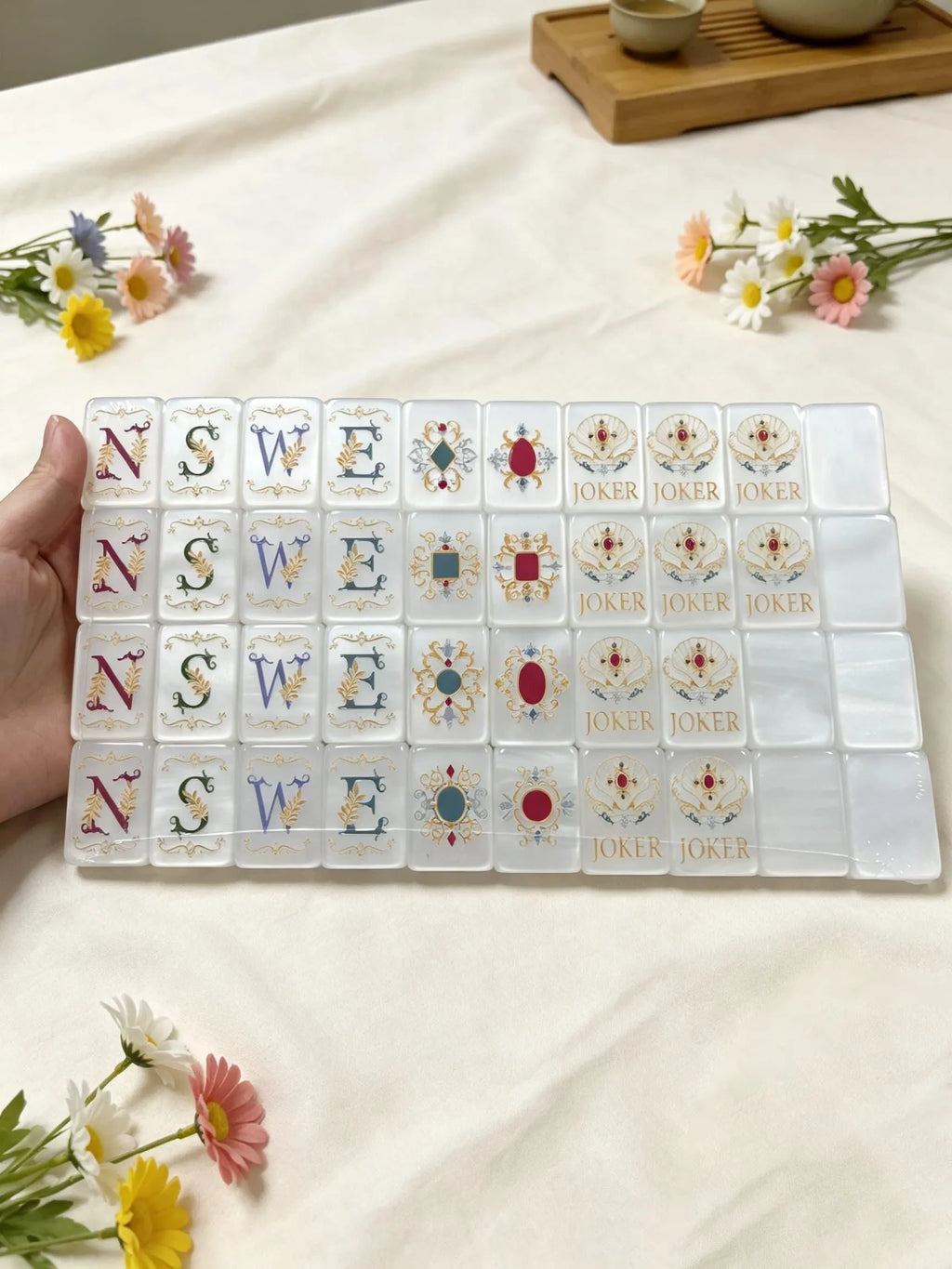 Baroque Pearl Acrylic Travel Tile Game with White Base