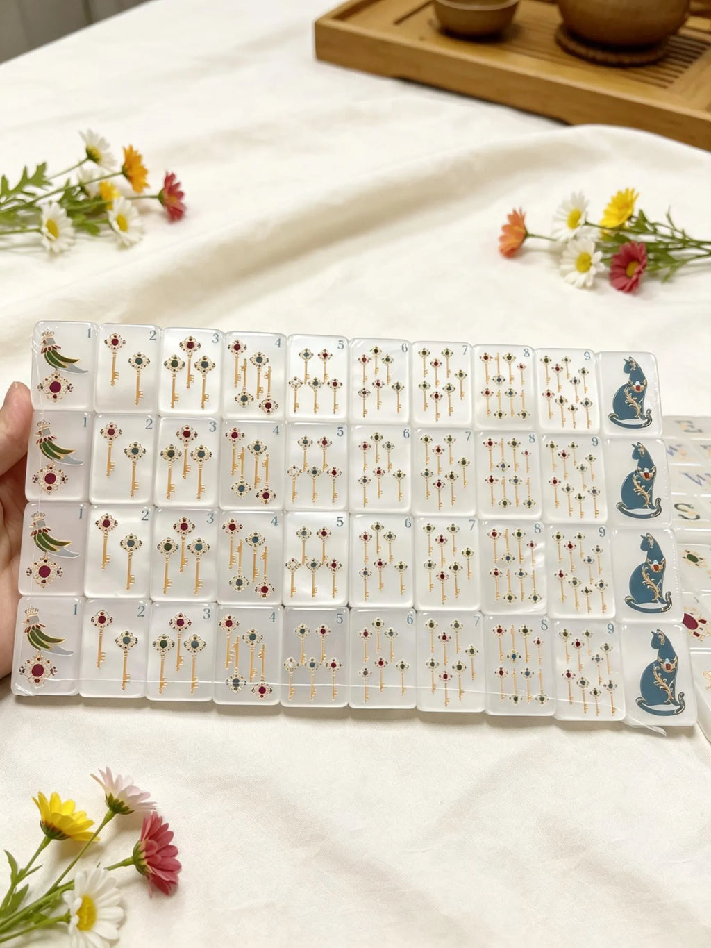Baroque Pearl Acrylic Travel Tile Game with White Base