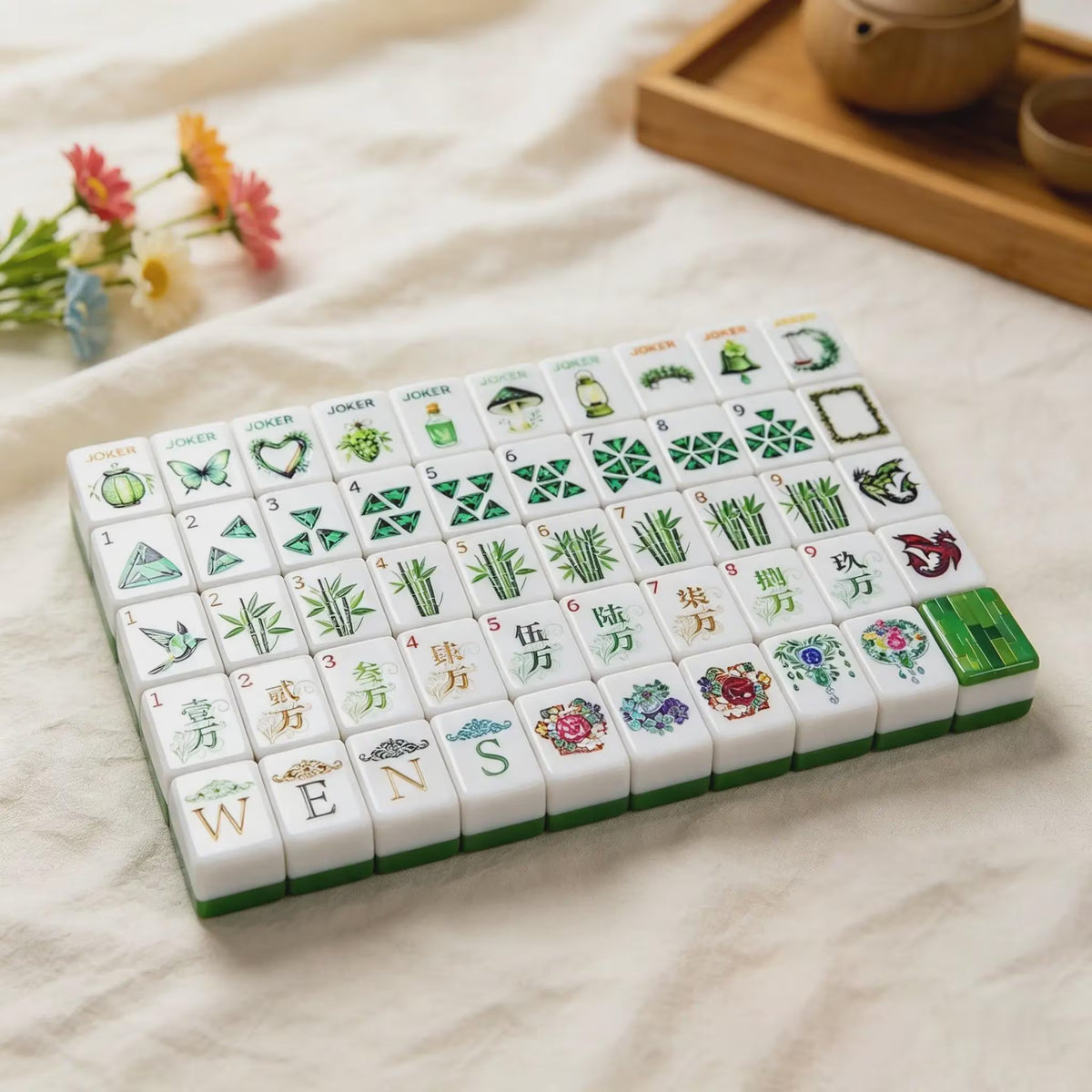 Mahjong Set, Green Butterfly Acrylic American Mahjong Tiles for Home Game Night, Birthday Mahjong Gift, Christmas Mahjong Gift
