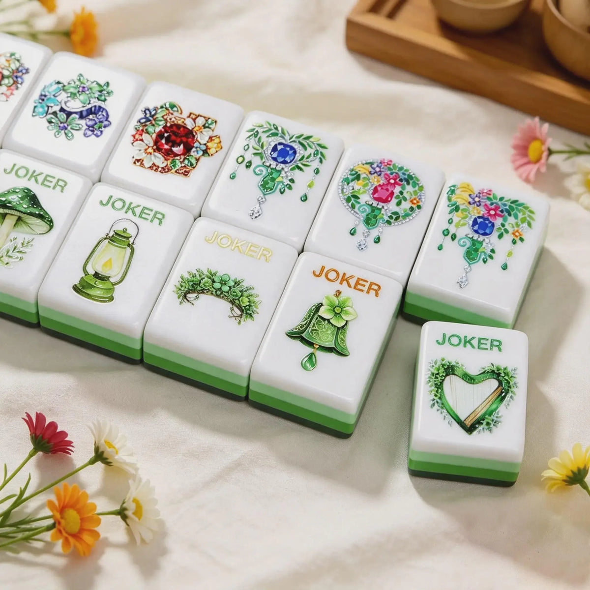 Mahjong Set, Green Butterfly Acrylic American Mahjong Tiles for Home Game Night, Birthday Mahjong Gift, Christmas Mahjong Gift