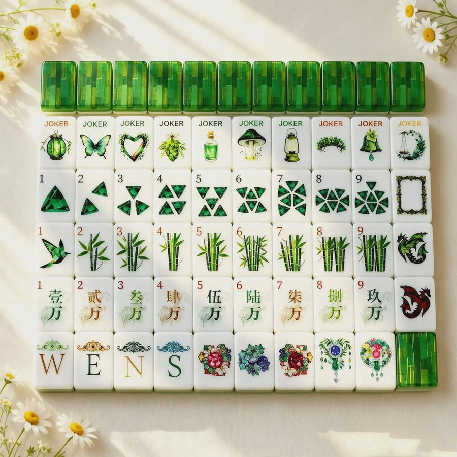 Mahjong Set, Green Butterfly Acrylic American Mahjong Tiles for Home Game Night, Birthday Mahjong Gift, Christmas Mahjong Gift