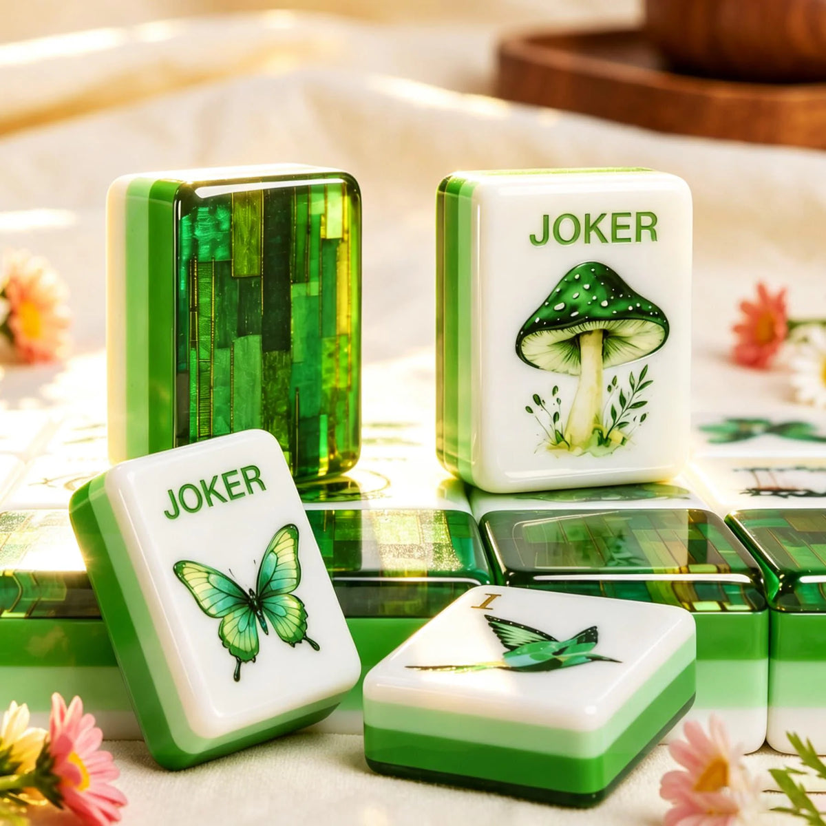 Mahjong Set, Green Butterfly Acrylic American Mahjong Tiles for Home Game Night, Birthday Mahjong Gift, Christmas Mahjong Gift