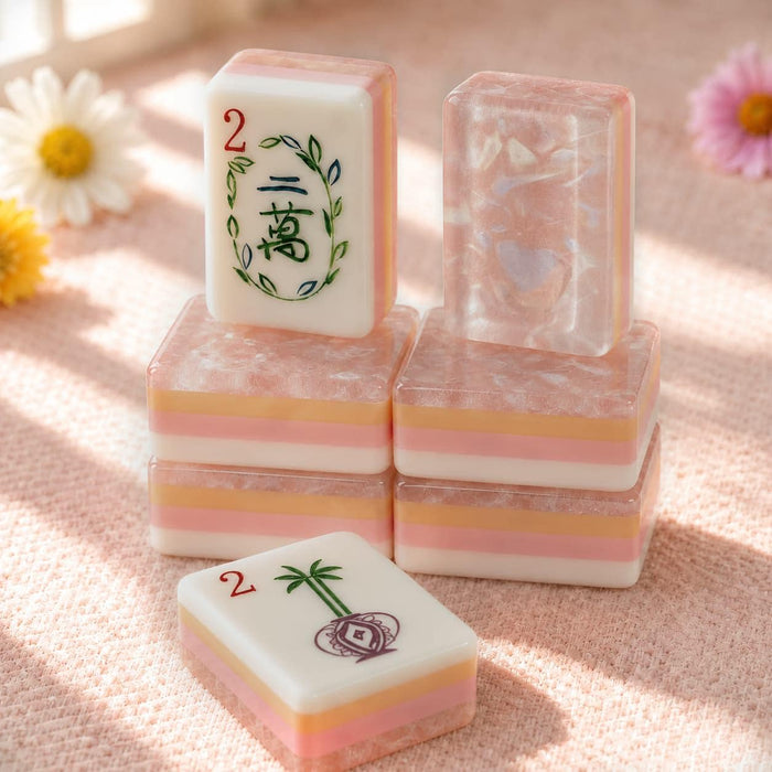 Mahjong Game Set, Acrylic Mahjong Tiles, Mahjong Set, Pink Four-Layer Acrylic American Tile Game, Family Game Night and Birthday Mahjong